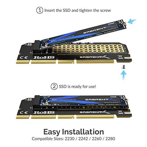 Sabrent M.2 NVMe SSD to PCIe Adapter Card with Heatsink | Supports PCIe x16/x8/x4 Slots, NVMe SSDs 2230-2280 thumbnail 2