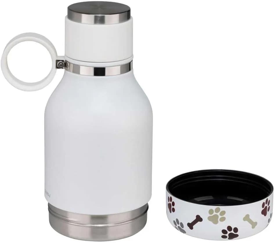 asobu Buddy Bottle White 945ml (32 oz) | Insulated Stainless Steel Dog Water Bottle with Removable Bowl & Food Storage thumbnail 5