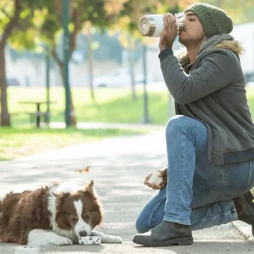 asobu Buddy Bottle White 945ml (32 oz) | Insulated Stainless Steel Dog Water Bottle with Removable Bowl & Food Storage thumbnail 2
