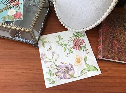 CIDBEST WallyE Decoupage Napkins 80 Pack | Flower & Butterfly Design for Weddings & Parties thumbnail 3