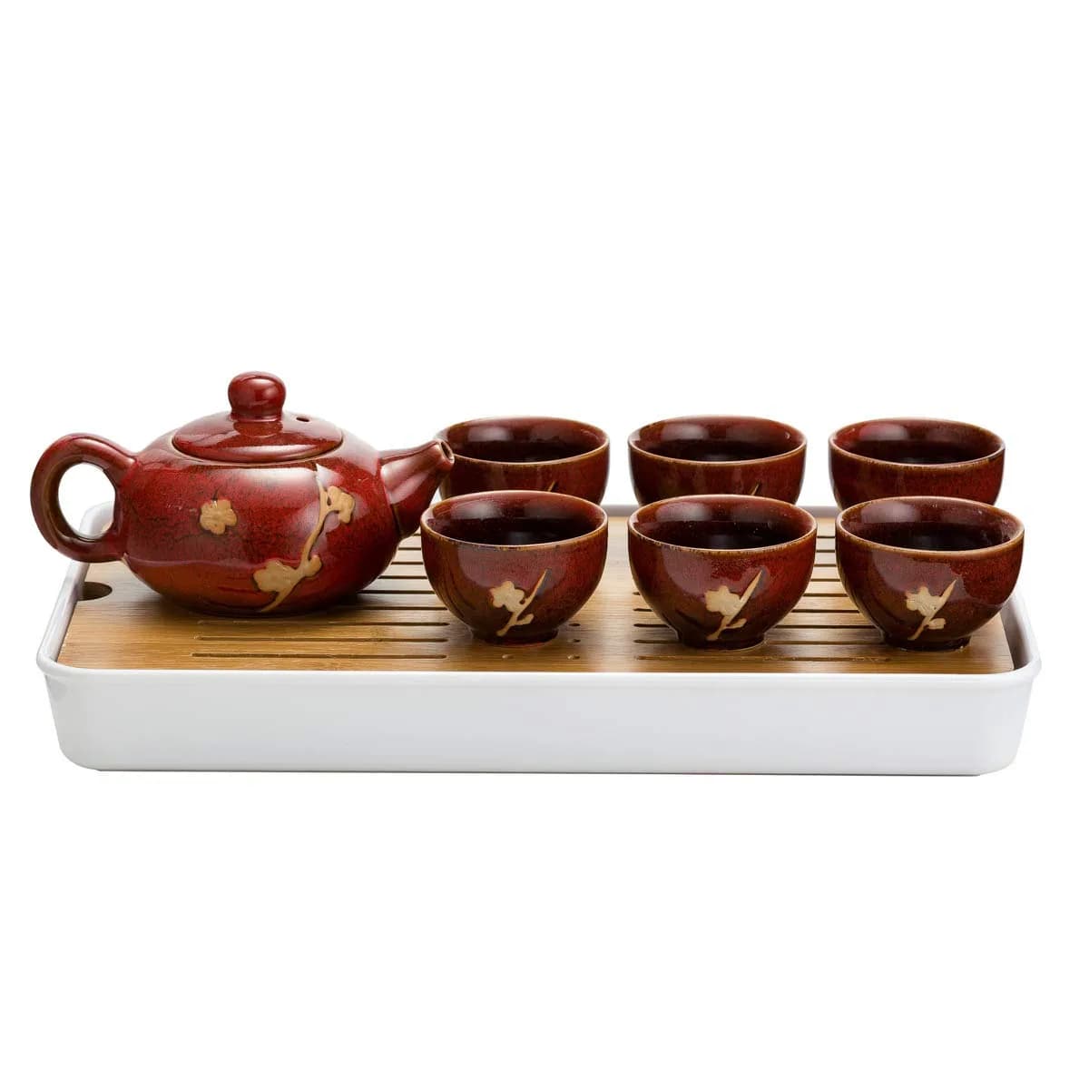 TJ Global Ceramic Tea Set with Teapots & Cups | Handmade Traditional Tea Ceremony Set (Red, 8 FL OZ) - main product image