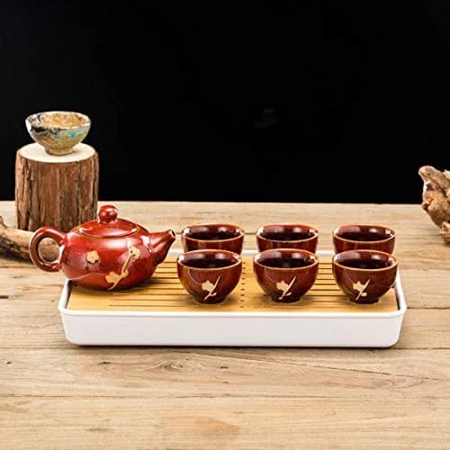 TJ Global Ceramic Tea Set with Teapots & Cups | Handmade Traditional Tea Ceremony Set (Red, 8 FL OZ) thumbnail 2