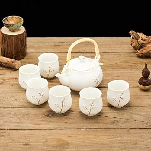 TJ Global White Porcelain Tea Set with Gold Accents | 170ml (6 Fl Oz) Teapot & 6x 177ml (6 Fl Oz) Cups thumbnail 2