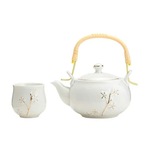 TJ Global White Porcelain Tea Set with Gold Accents | 170ml (6 Fl Oz) Teapot & 6x 177ml (6 Fl Oz) Cups thumbnail 3