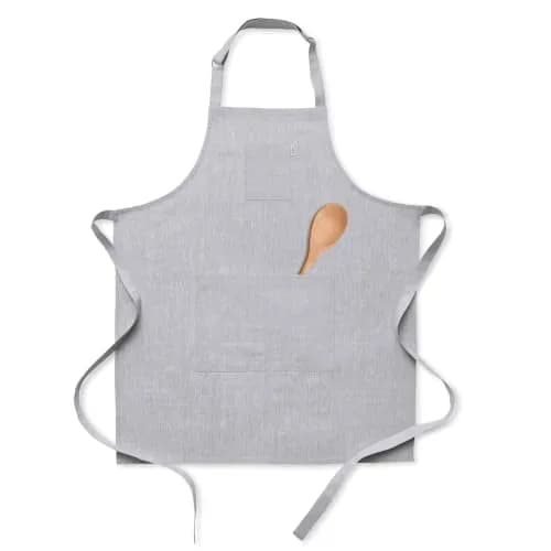 Solino Home 100% Linen Apron Light Grey | Classic Kitchen Apron 32 x 27 in thumbnail 1