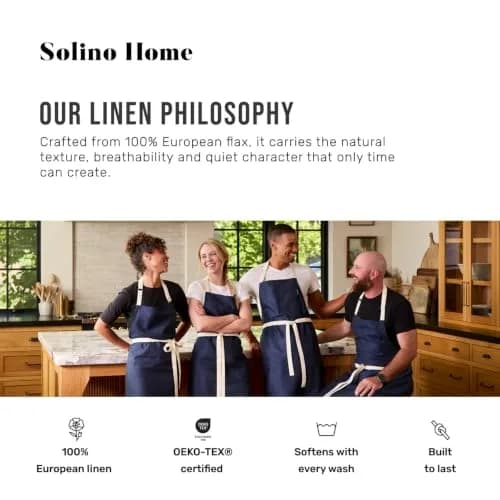 Solino Home 100% Linen Apron Light Grey | Classic Kitchen Apron 32 x 27 in thumbnail 7
