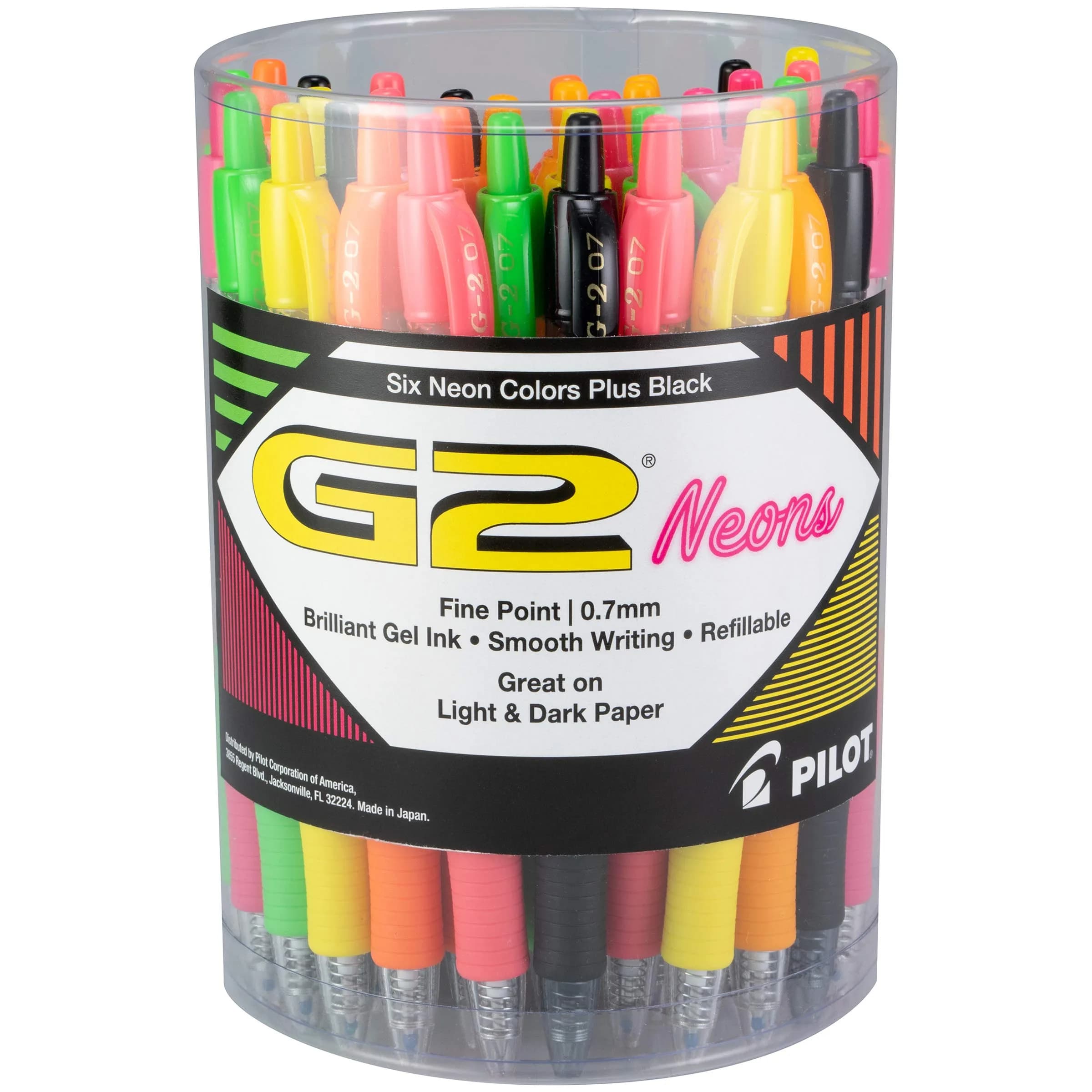 PILOT G2 Gel Ink Rollerball Pens, Assorted Vibrant Colors, 0.7mm Fine Point, 36-Pack Tub | Smooth Writing for Students & Professionals — Neon Colors