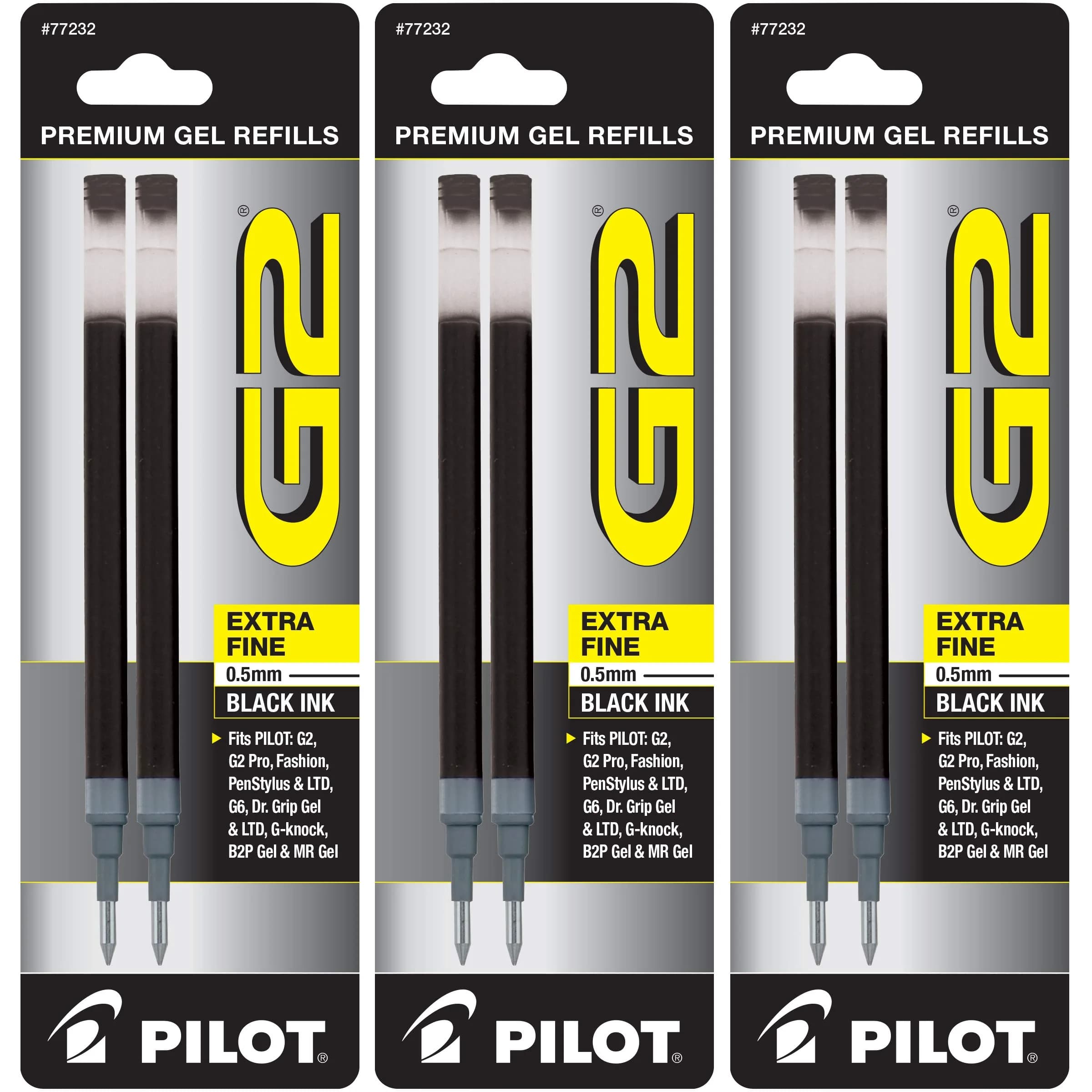 PILOT G2 Gel Ink Refills Extra Fine Point 0.5 mm Black Pack of 6 | Smooth Ink Flow