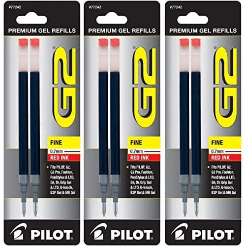 PILOT G2 Gel Ink Refills Fine Point 0.7 mm Red Pack of 6 | Longest-Lasting Gel Ink thumbnail 1