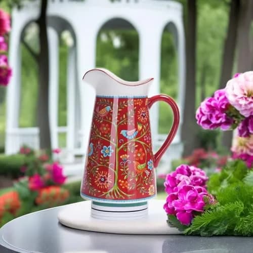 Bico Red Spring Bird Ceramic 2.5 Qt Pitcher | Elegant Decor & Functional Serveware thumbnail 5
