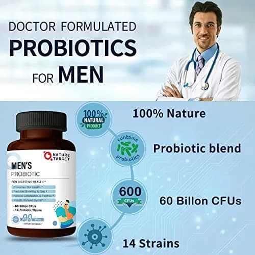 NATURE TARGET Probiotics for Men 90 Veggie Tablets | 60 Billion CFU for Digestive & Immune Support thumbnail 7