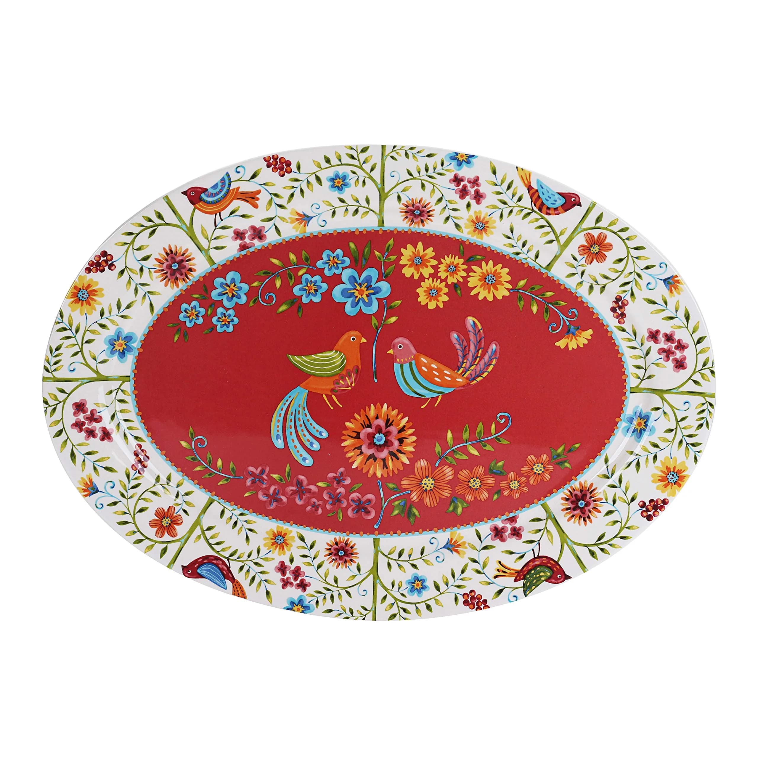 Bico Red Spring Bird Ceramic 16 inch Oval Platter | Tuscan Vibe & High Quality