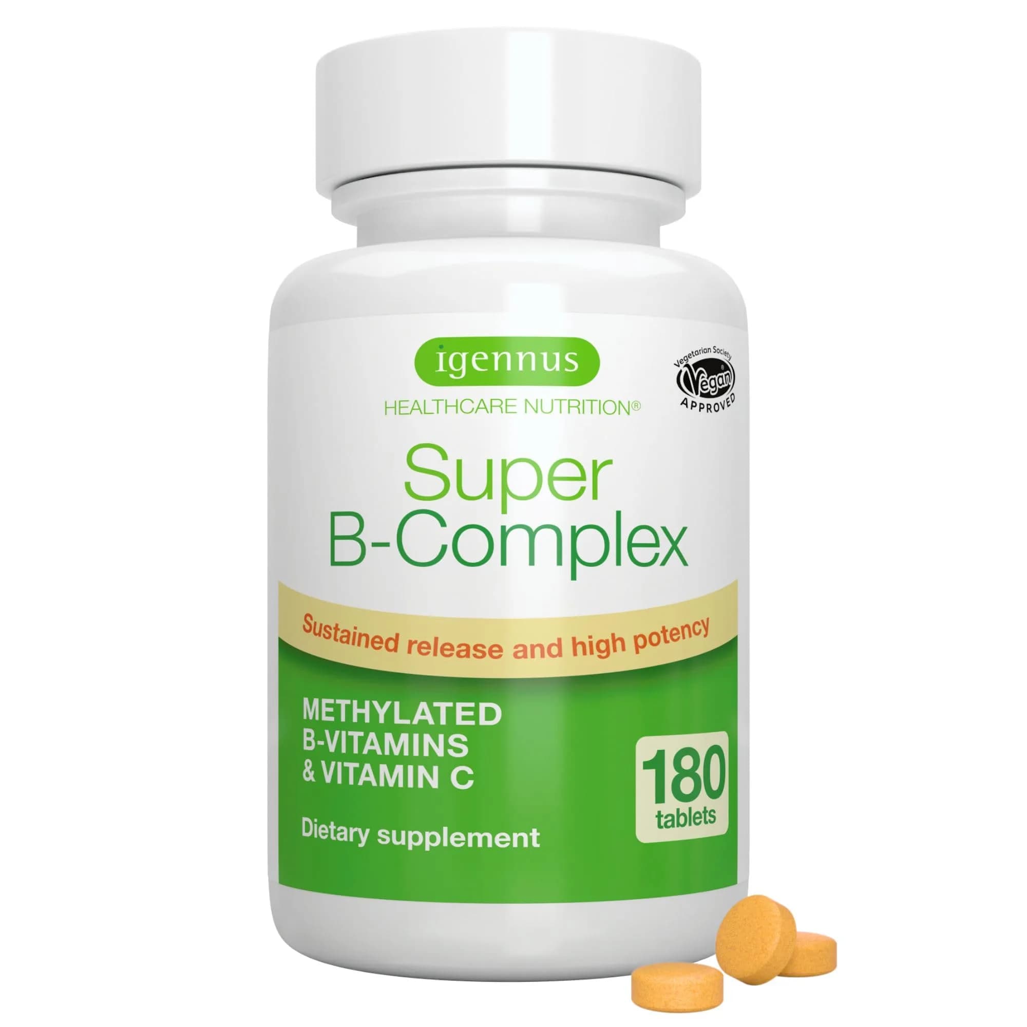 Igennus High Absorption Super B-Complex Tablets 60 Count (2 Month Supply) | Methylated B Vitamins for Energy & Mood — Unflavored