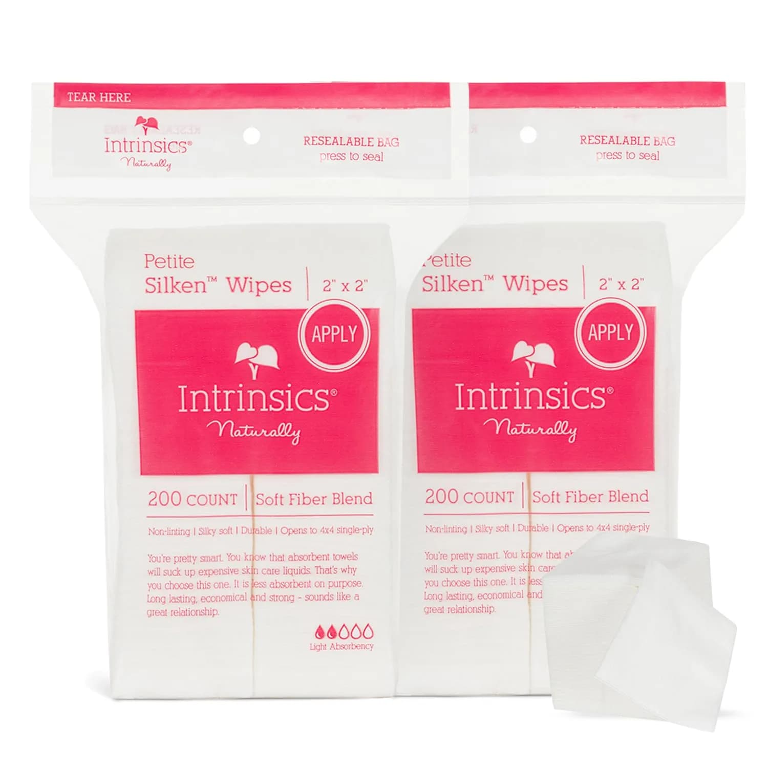 Intrinsics Silken 4x4 Esthetic Wipes 200 Count | Lint-Free Facial Wipes for Toner & Makeup Removal — 2"x2"