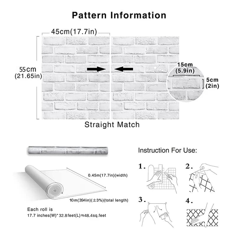 Cohoo Home White Brick Wallpaper Peel and Stick 998.2 cm x 45 cm | Realistic Faux Brick Design thumbnail 4