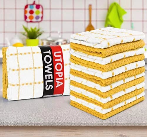 Utopia Towels Yellow Kitchen Towels 12 Pack 38cm x 64cm (15" x 25") | Absorbent Dobby Weave Cotton Dish Cloths thumbnail 6