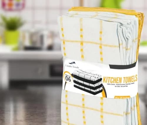 Utopia Towels Yellow Kitchen Towels 12 Pack 38cm x 64cm (15" x 25") | Absorbent Dobby Weave Cotton Dish Cloths thumbnail 8