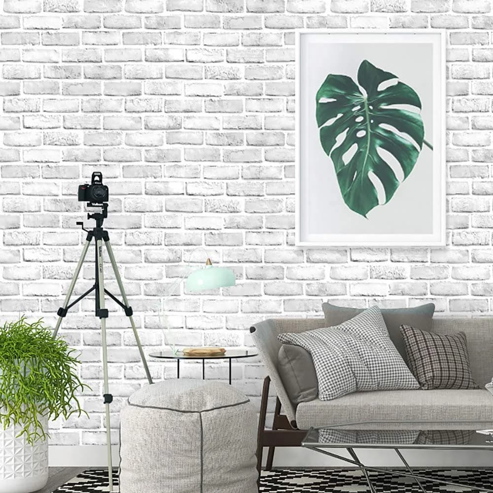 Cohoo Home White Brick Wallpaper Peel and Stick 45cm (17.7") x 500cm (197") | Realistic Faux Brick Wall Covering