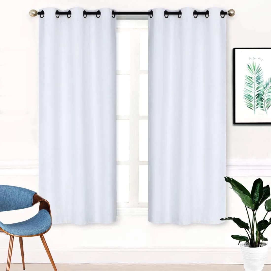 Home Collection 2 Panels 100% Blackout Curtain Set Solid Color with Rod Pocket Grommet Drapes for Bedroom, Living Room, Kitchen, Bathroom (74” Wide x 62” Long, White) - main product image