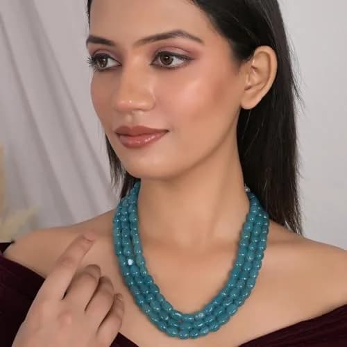 Ratnavali Jewels Blue Necklace 18inch | Traditional Ethnic Beads with Quartz thumbnail 6