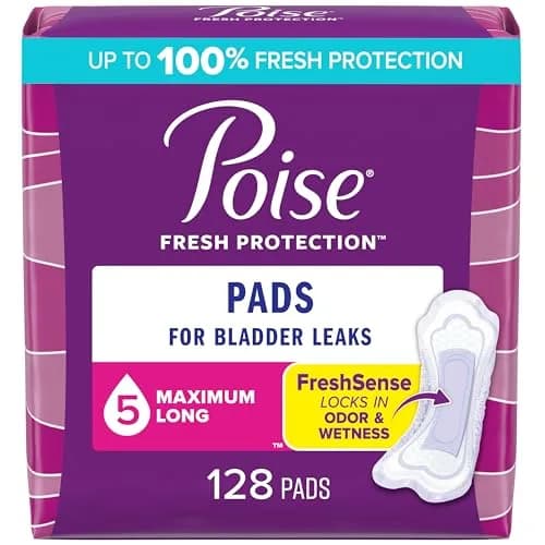 Poise Maximum Absorbency Incontinence Pads for Women, Long Length, 128 Count | Odor Control & 12-Hour Protection thumbnail 1