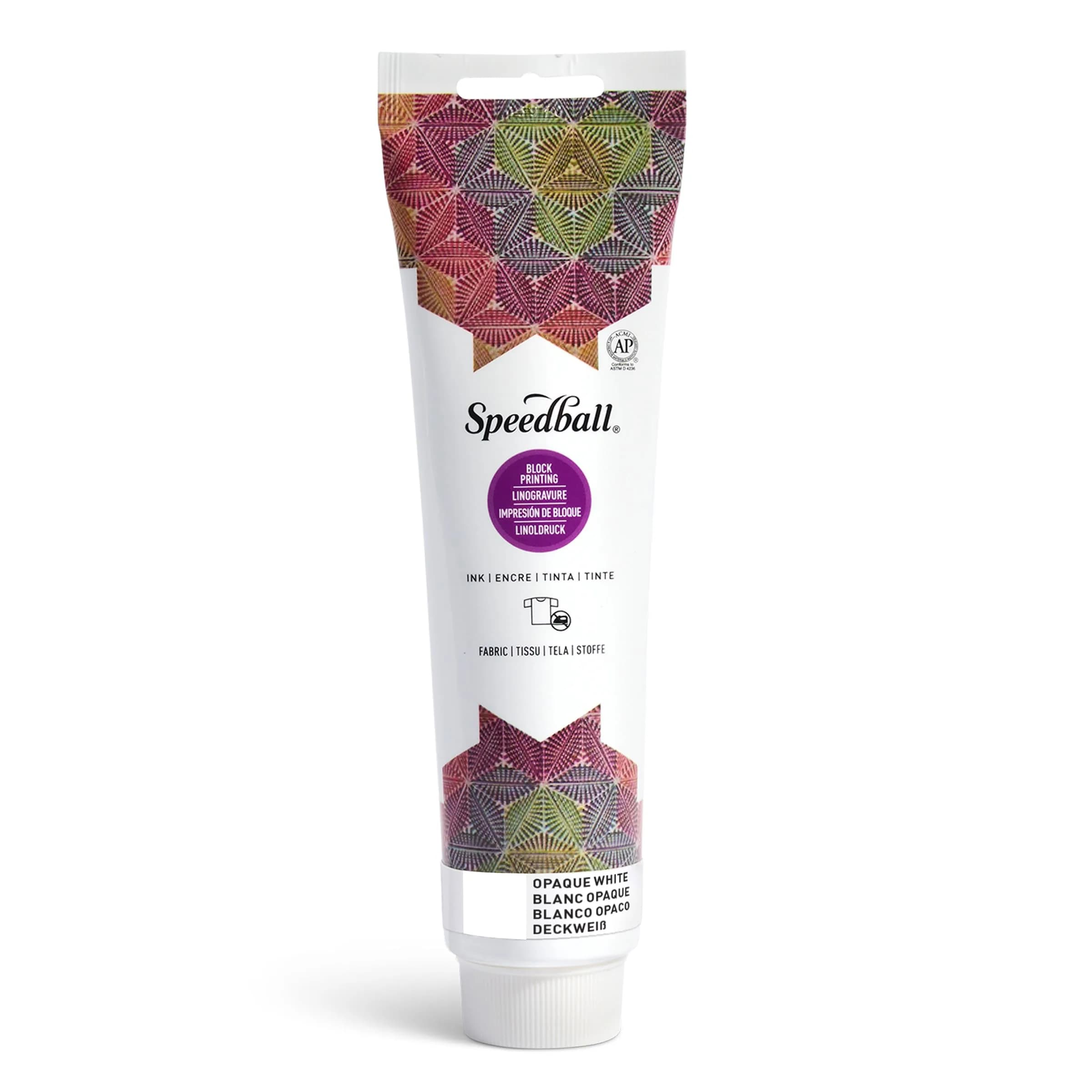 Speedball Fabric Block Printing Ink, Opaque White, 148ml (5 fl oz) | Vibrant Color for Fabric & Paper