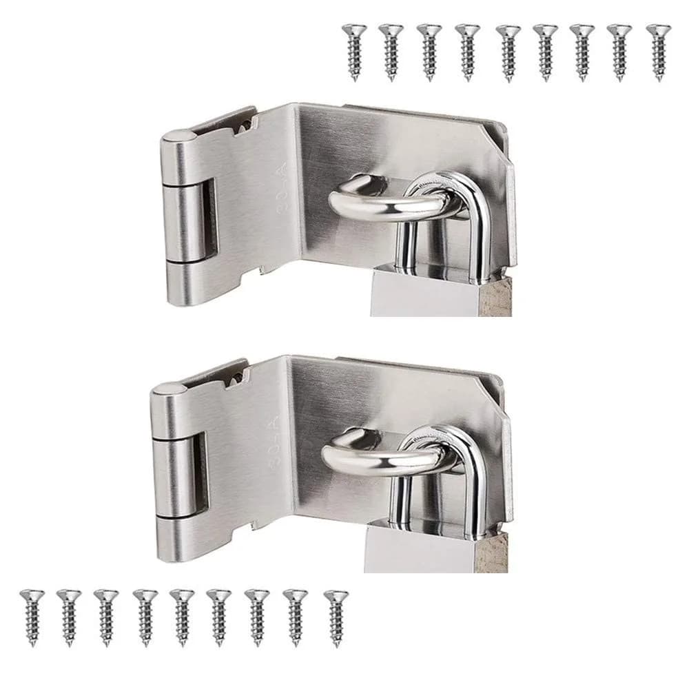 VIDYSUFYR 4 Inch 90 Degree Padlock Hasp, Stainless Steel Safety Door Latches, Solid Gate Padlock Hasp (2-Pack, Silver)