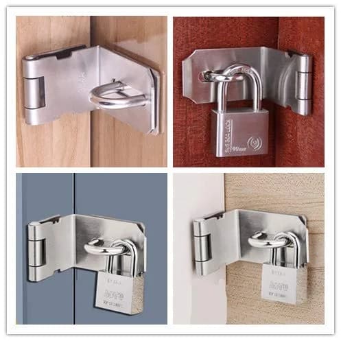 VIDYSUFYR 4 Inch 90 Degree Padlock Hasp, Stainless Steel Safety Door Latches, Solid Gate Padlock Hasp (2-Pack, Silver) thumbnail 5