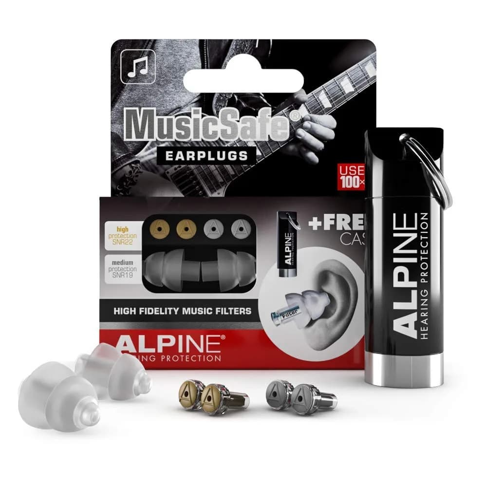 Alpine MusicSafe Pro Earplugs (2 Pairs, Black) | 3 Interchangeable Filters: 16, 19 & 22 dB — Portable