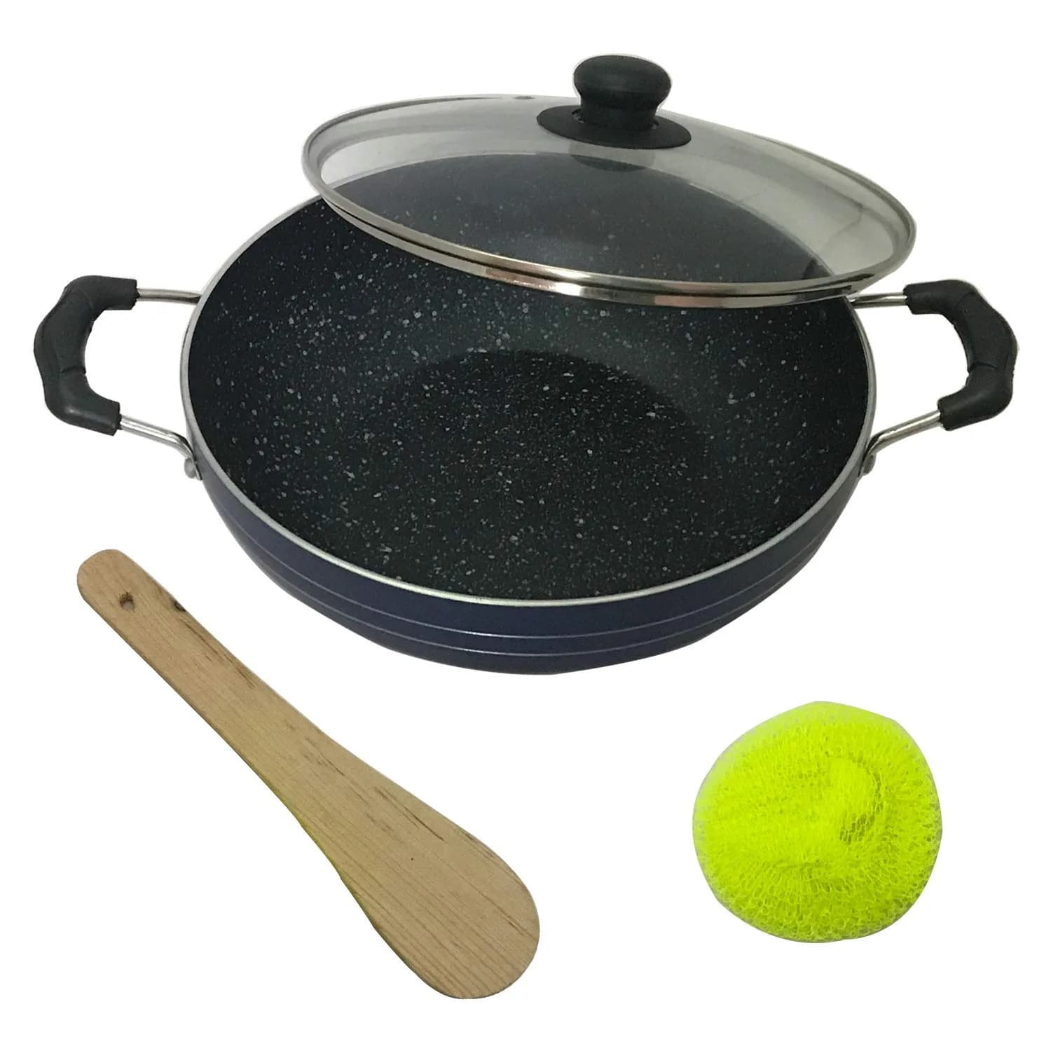 DBY Deep Kadai 2.2 LTR Aluminium Non Stick Frying Pan with Glass Lid | Induction & Gas Compatible - main product image