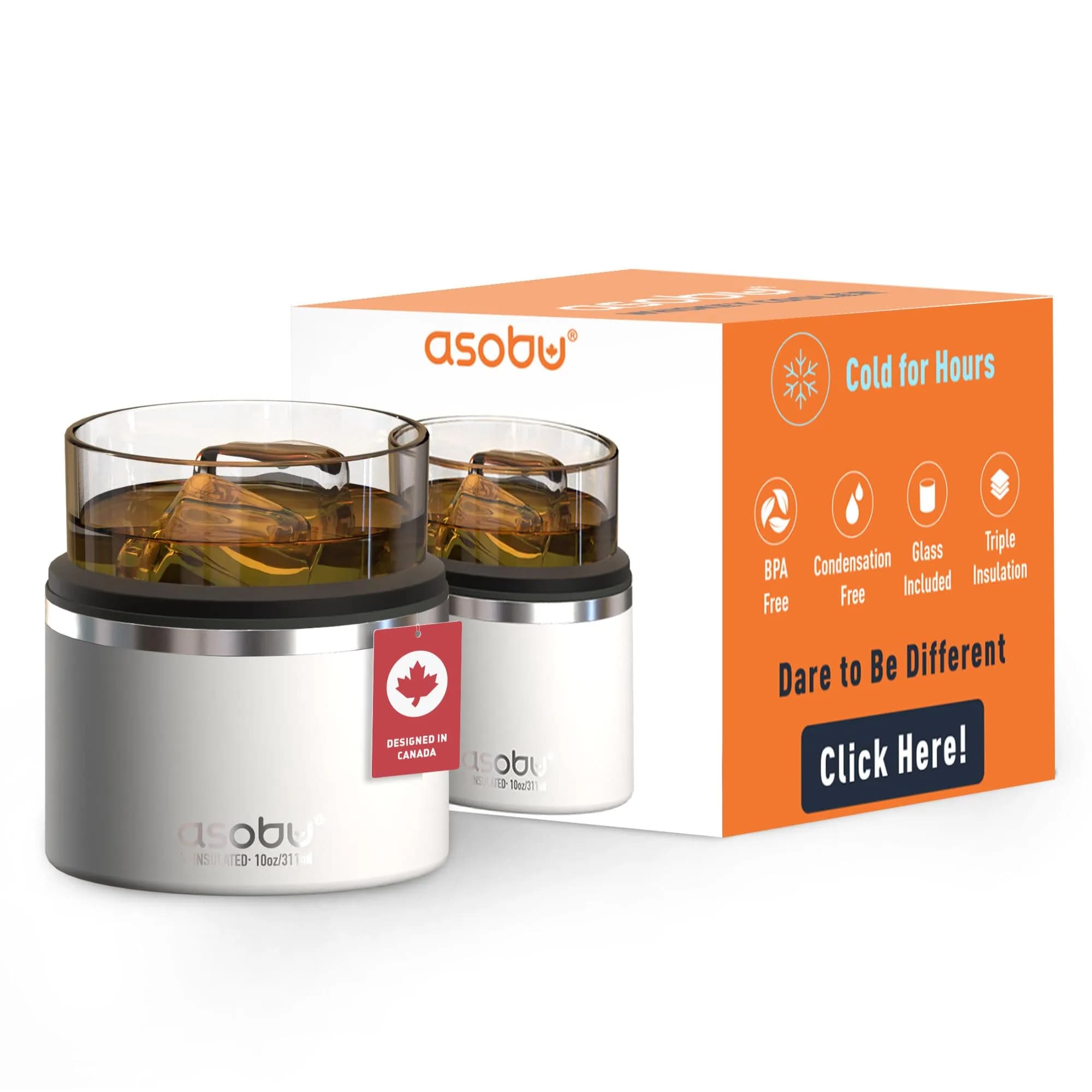 asobu Whiskey Glass with Insulated Stainless Steel Sleeve, 10.5 oz | Keeps Liquor Chilled & Never Diluted