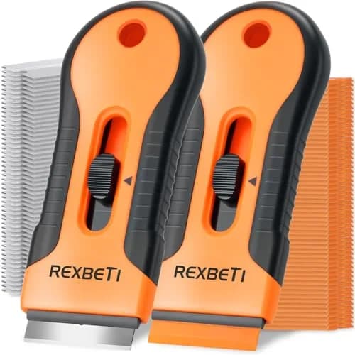 REXBETI Razor Blade Scraper Tool 2 Pack with 80 Blades | Heavy-Duty Glass Stovetop & Window Cleaner thumbnail 1