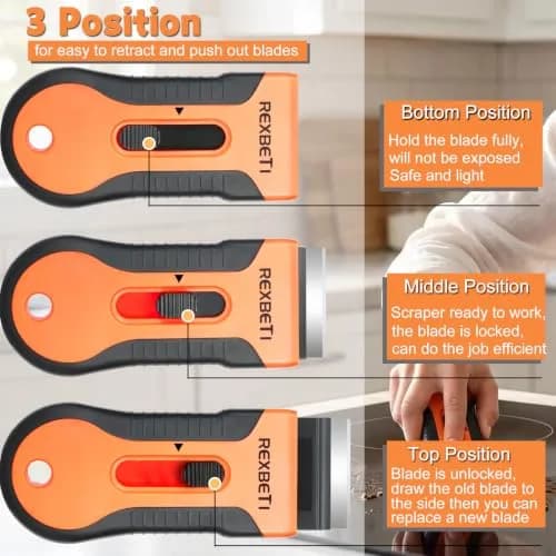 REXBETI Razor Blade Scraper Tool 2 Pack with 80 Blades | Heavy-Duty Glass Stovetop & Window Cleaner thumbnail 6