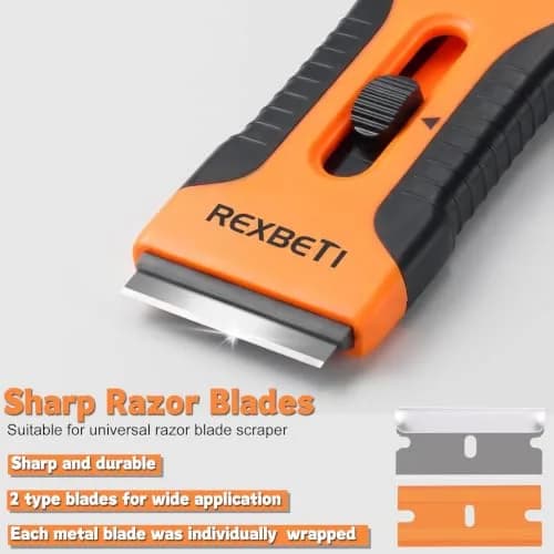 REXBETI Razor Blade Scraper Tool 2 Pack with 80 Blades | Heavy-Duty Glass Stovetop & Window Cleaner thumbnail 8