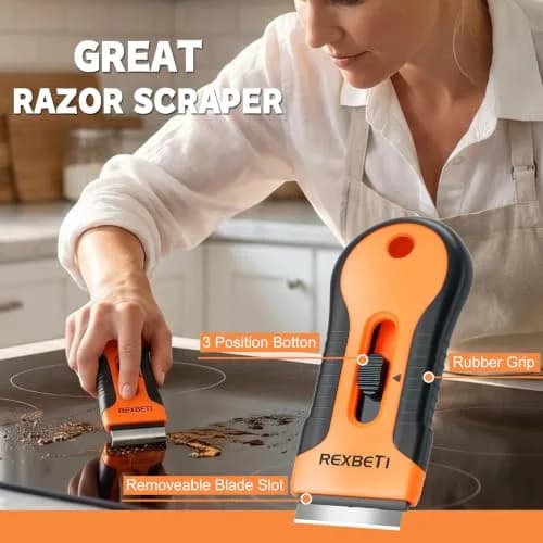REXBETI Razor Blade Scraper Tool 2 Pack with 80 Blades | Heavy-Duty Glass Stovetop & Window Cleaner thumbnail 2