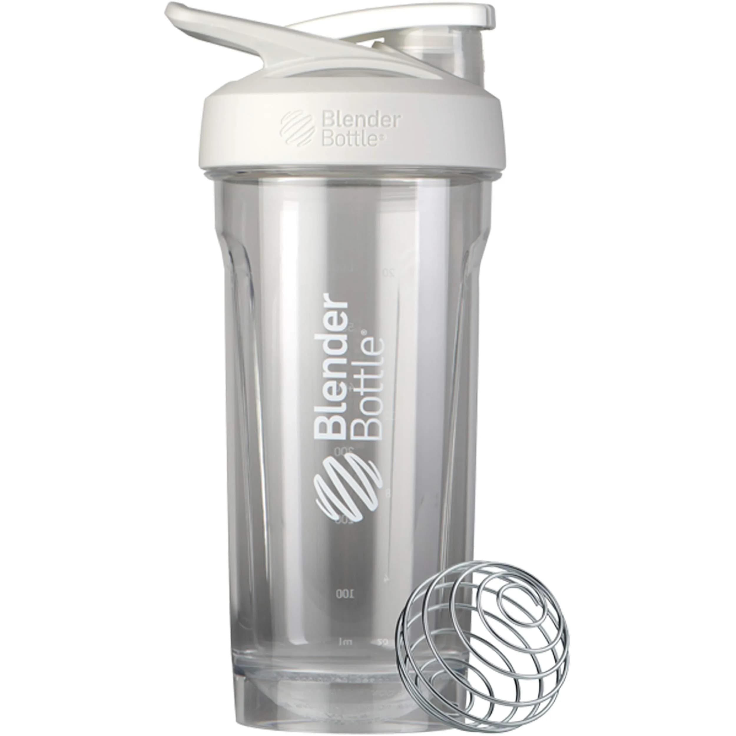 BlenderBottle Strada Shaker Bottle 24 oz (710 ml) Purple | Leak-Proof Locking Lid & BlenderBall Whisk — White / 28 Ounces