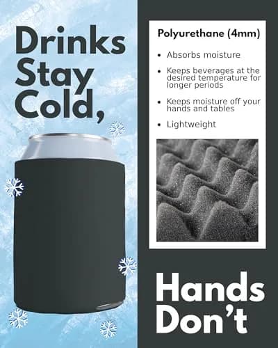 PartyPrints 100 Pack Charcoal Blank Can Cooler Sleeves, Customizable Insulated Foam for 12oz & 16oz Cans | Bulk Party Favors thumbnail 6