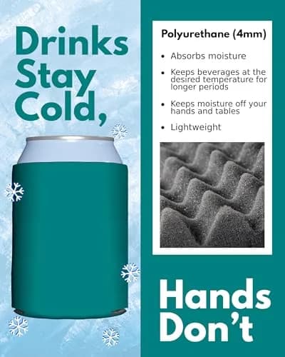 PartyPrints Teal Blank Can Cooler Sleeves (100 Pack) | Customizable Foam Insulators for 12oz & 16oz Cans thumbnail 6
