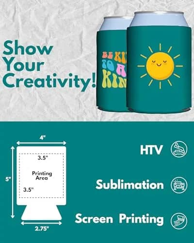 PartyPrints Teal Blank Can Cooler Sleeves (100 Pack) | Customizable Foam Insulators for 12oz & 16oz Cans thumbnail 2