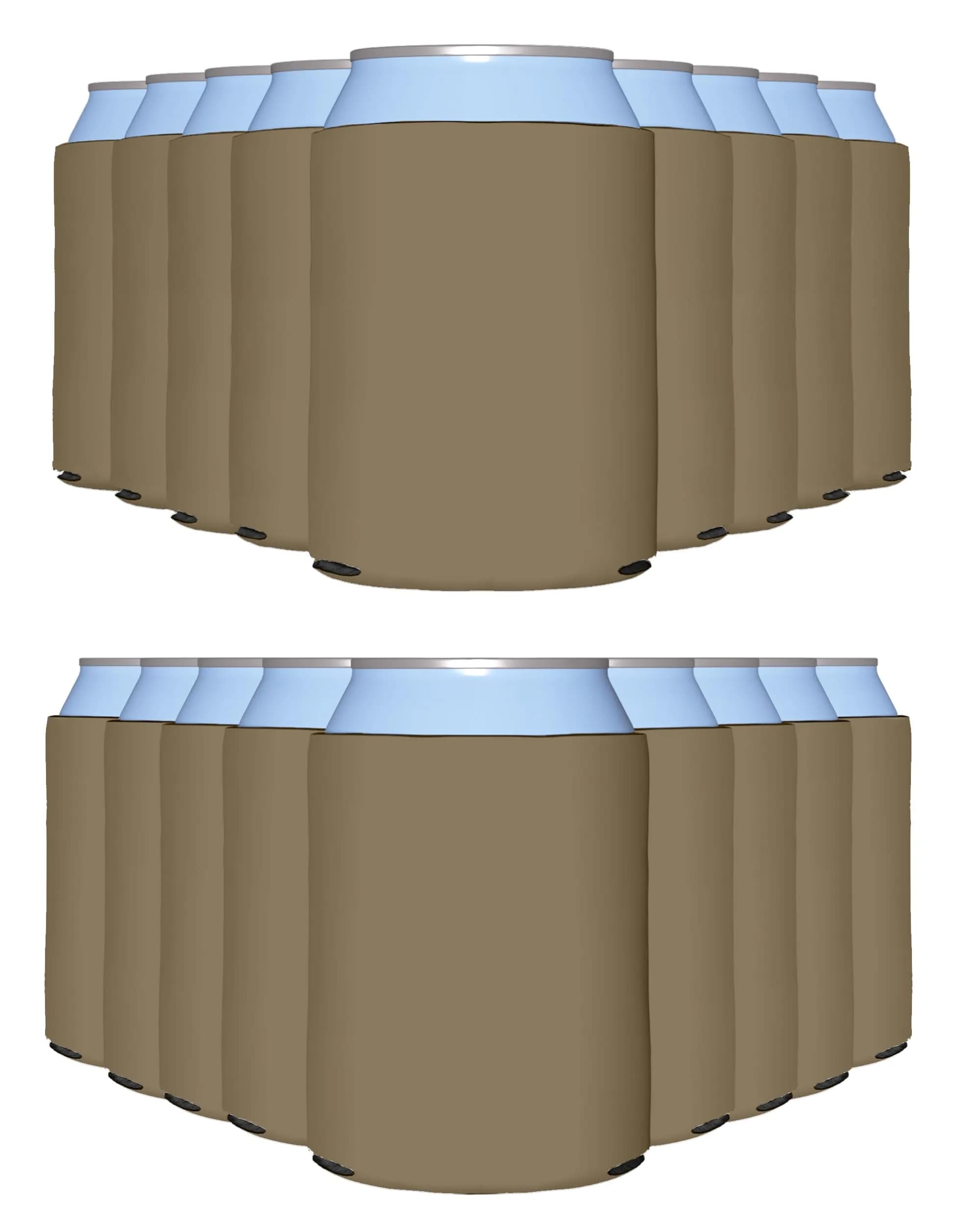 PartyPrints 100 Pack Taupe Blank Can Cooler Sleeves | Customizable Foam for 12oz & 16oz Cans — Taupe