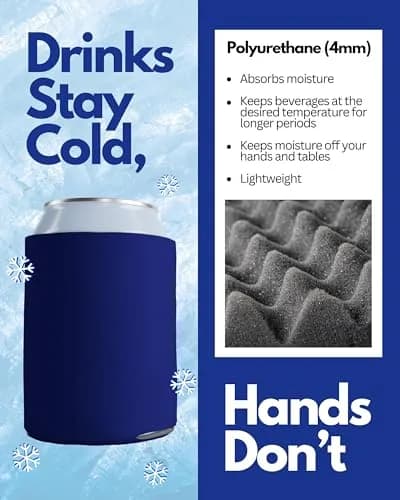 PartyPrints Navy Blue Blank Can Cooler Sleeves 100 Pack | Customizable Foam Drink Holder for 12oz & 16oz Cans thumbnail 6