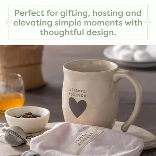 DEMDACO Warm Heart Ivory Stoneware Sisters Forever Heart Mug | Handcrafted 12oz Microwave-Safe thumbnail 4