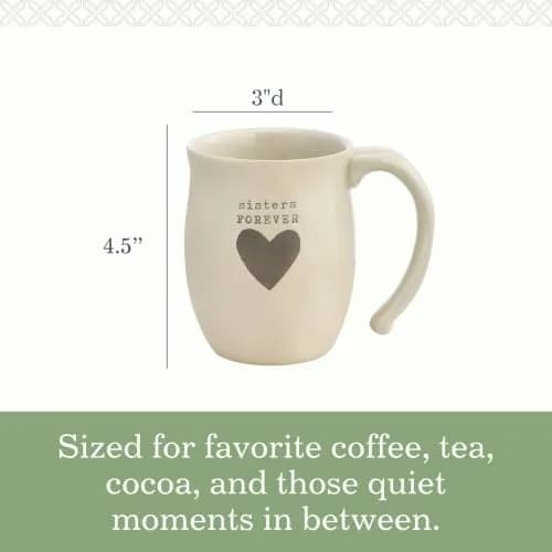 DEMDACO Warm Heart Ivory Stoneware Sisters Forever Heart Mug | Handcrafted 12oz Microwave-Safe thumbnail 3