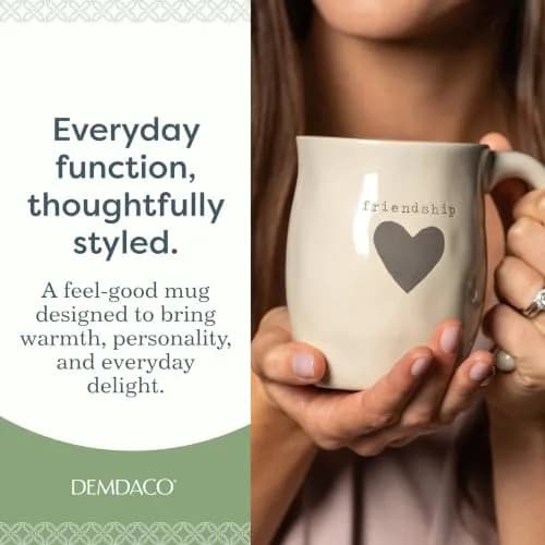 DEMDACO Ivory Ceramic Stoneware Friendship Heart Mug, 16 oz Capacity | Handcrafted Gift for Loved Ones (120 characters) thumbnail 2