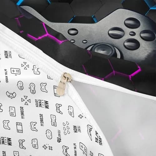 Erose Bridal Twin Size Gamer Duvet Cover Set with Pillow Sham | Black Grey Vintage Controller Pattern thumbnail 4