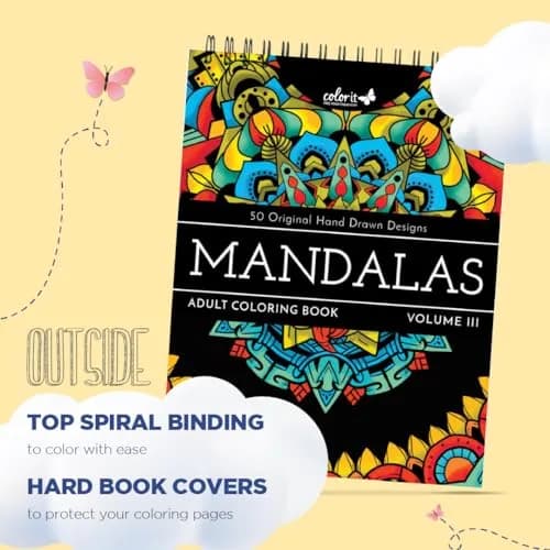 ColorIt Mandalas to Color Vol III Adult Coloring Book | 50 Hand-Drawn Mandalas | Spiral Bound | Thick Artist-Quality Paper thumbnail 3
