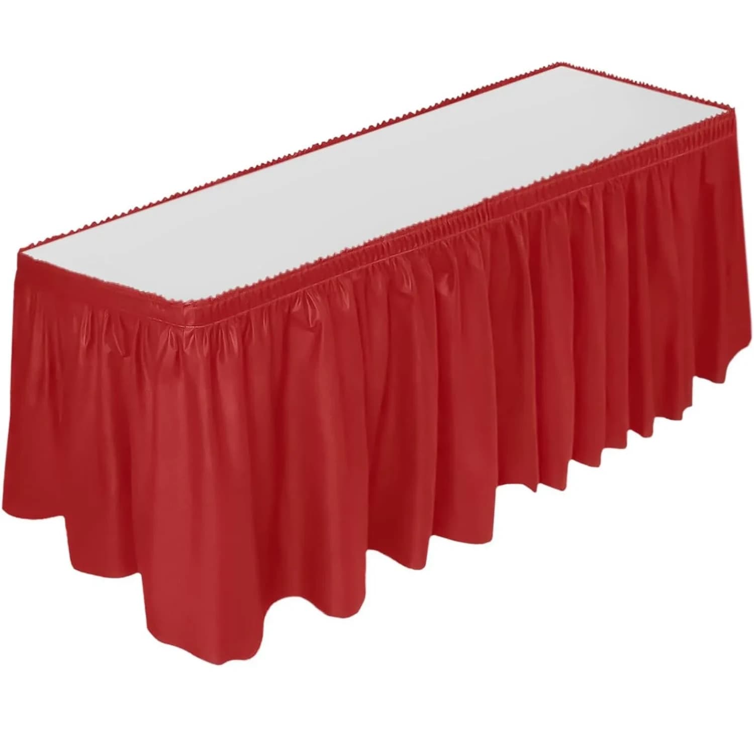 DecorRack Black Plastic Table Skirt 4.26 m (14 ft) | BPA-Free, Reusable, Rectangular for Events — Red