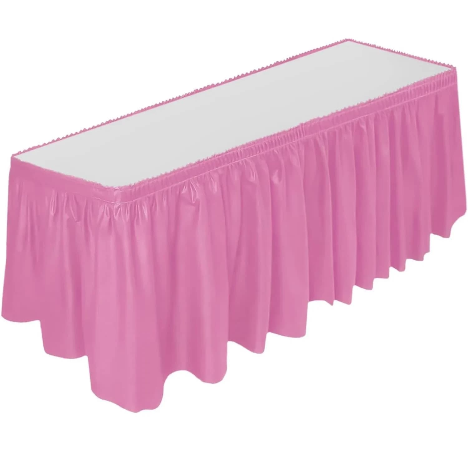 DecorRack Black Plastic Table Skirt 4.26 m (14 ft) | BPA-Free, Reusable, Rectangular for Events — Light Pink