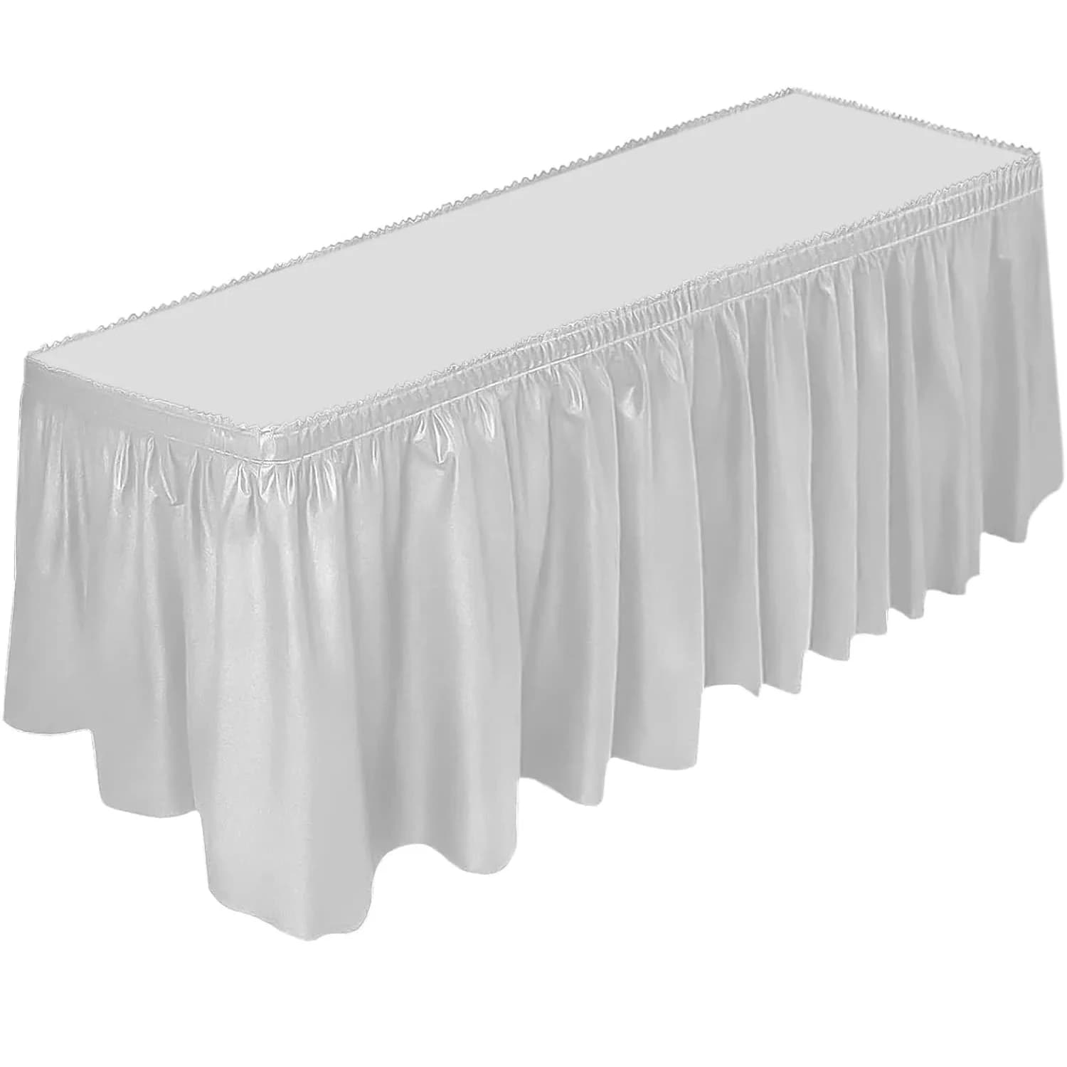 DecorRack Black Plastic Table Skirt 4.26 m (14 ft) | BPA-Free, Reusable, Rectangular for Events — White