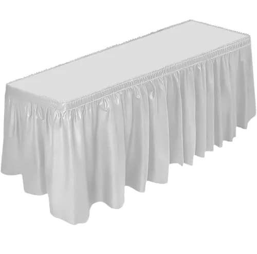 DecorRack White Plastic Table Skirt 4.26 m (14 ft) | BPA-Free, Disposable, Reusable for Events thumbnail 1